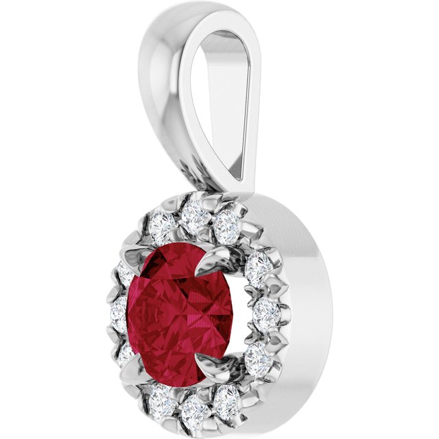 14K White 4 mm Lab-Grown Ruby & .05 CTW Natural Diamond Halo-Style Pendant