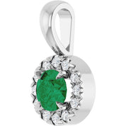 Sterling Silver 4 mm Lab-Grown Emerald & .05 CTW Natural Diamond Halo-Style Pendant