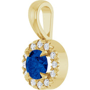14K Yellow 4 mm Natural Blue Sapphire & .05 CTW Natural Diamond Halo-Style Pendant