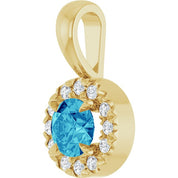 14K Yellow 4 mm Natural Blue Zircon & .05 CTW Natural Diamond Halo-Style Pendant