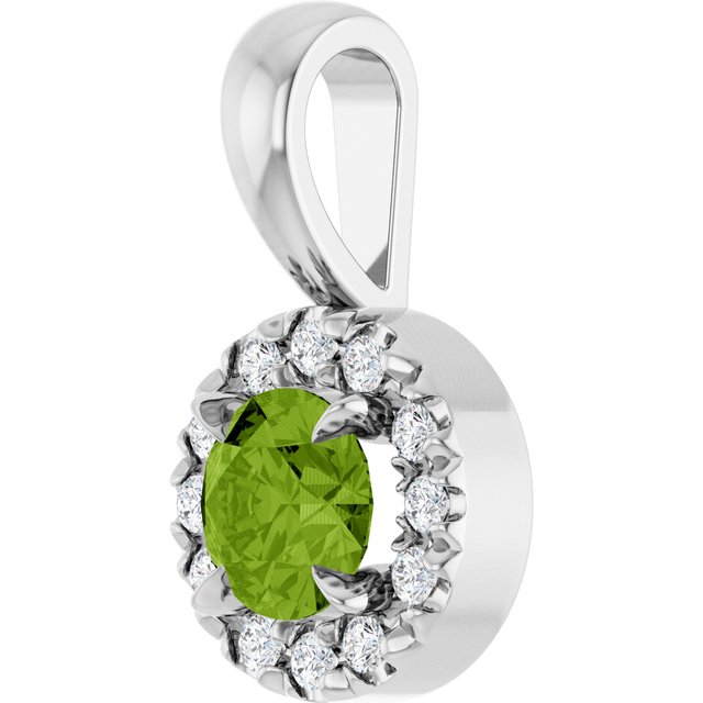 Sterling Silver 4 mm Natural Peridot & .05 CTW Natural Diamond Halo-Style Pendant