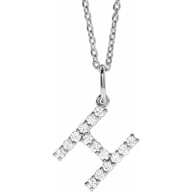 14K White 1/5 CTW Lab-Grown Diamond Initial H 16-18" Necklace