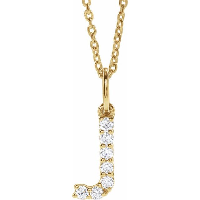 14K Yellow 1/8 CTW Lab-Grown Diamond Initial J 16-18" Necklace