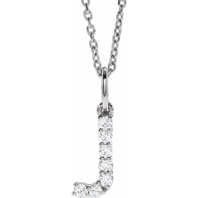 14K White 1/8 CTW Lab-Grown Diamond Initial J 16-18" Necklace