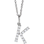 14K White 1/5 CTW Lab-Grown Diamond Initial K 16-18" Necklace