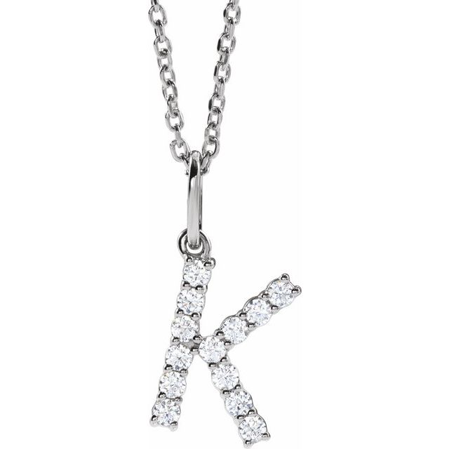 14K White 1/5 CTW Lab-Grown Diamond Initial K 16-18" Necklace