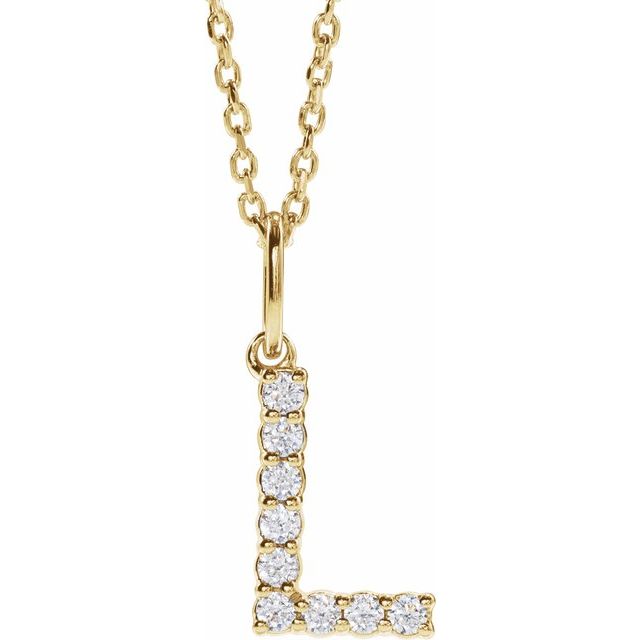 14K Yellow 1/8 CTW Lab-Grown Diamond Initial L 16-18" Necklace