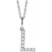 14K White 1/8 CTW Lab-Grown Diamond Initial L 16-18" Necklace