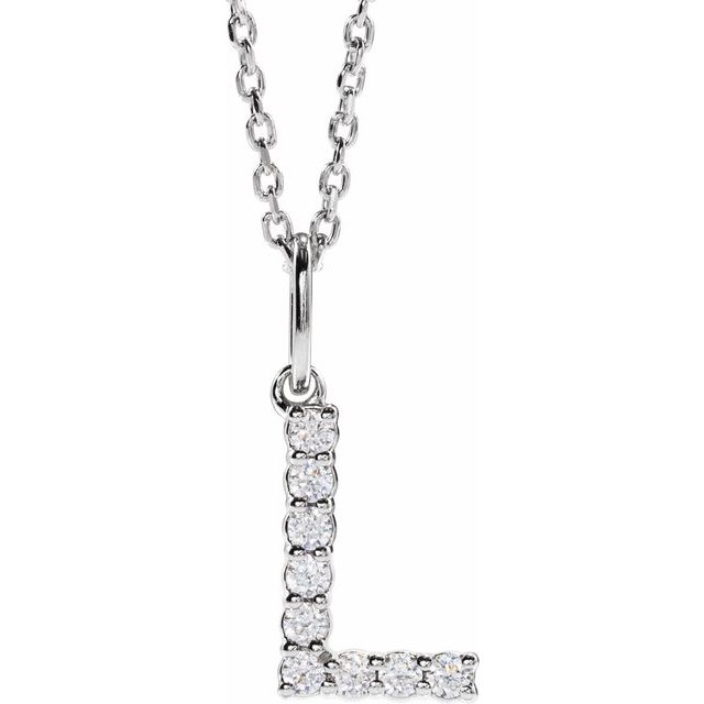 14K White 1/8 CTW Lab-Grown Diamond Initial L 16-18" Necklace