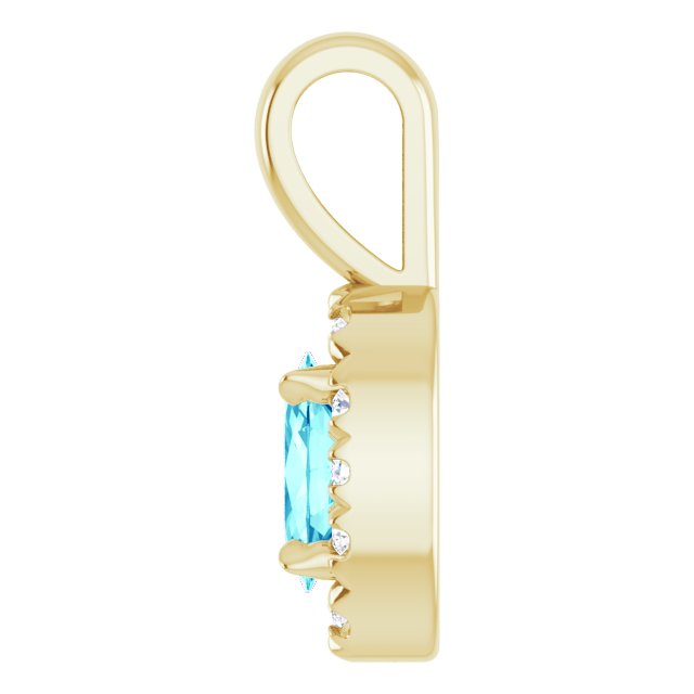 14K Yellow 5x3 mm Natural Blue Zircon & .05 CTW Natural Diamond Halo-Style Pendant