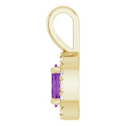 14K Yellow 5x3 mm Natural Amethyst & .05 CTW Natural Diamond Halo-Style Pendant