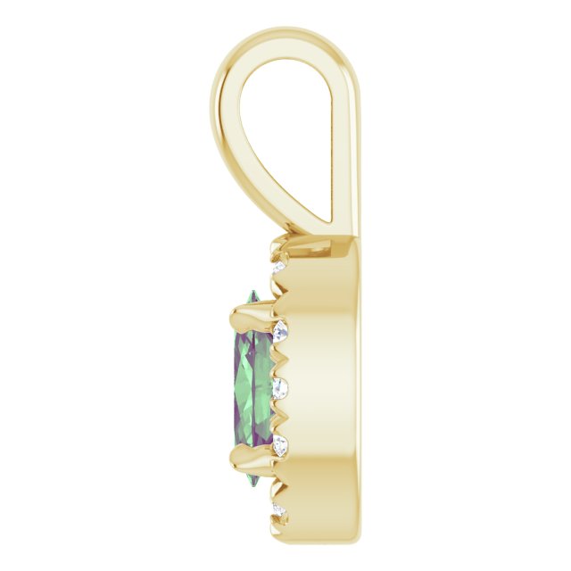 14K Lab-Grown Alexandrite & Emerald 5x3 mm with .05 CTW Natural Diamond Halo Pendant