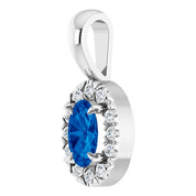 14K White 5x3 mm Natural Blue Sapphire & .05 CTW Natural Diamond Halo-Style Pendant