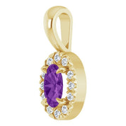 14K Yellow 5x3 mm Natural Amethyst & .05 CTW Natural Diamond Halo-Style Pendant