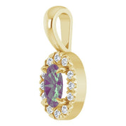 14K Lab-Grown Alexandrite & Emerald 5x3 mm with .05 CTW Natural Diamond Halo Pendant