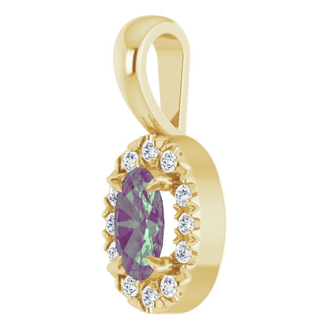 14K Lab-Grown Alexandrite & Emerald 5x3 mm with .05 CTW Natural Diamond Halo Pendant