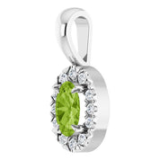 Sterling Silver 5x3 mm Natural Peridot & .05 CTW Natural Diamond Halo-Style Pendant