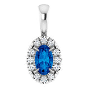 14K White 5x3 mm Natural Blue Sapphire & .05 CTW Natural Diamond Halo-Style Pendant