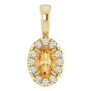 14K Yellow 5x3 mm Natural Citrine & .05 CTW Natural Diamond Halo-Style Pendant