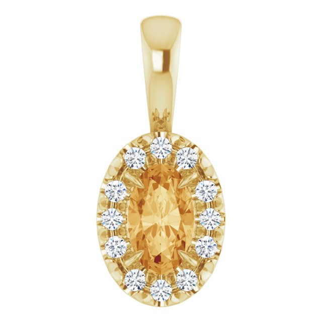 14K Yellow 5x3 mm Natural Citrine & .05 CTW Natural Diamond Halo-Style Pendant