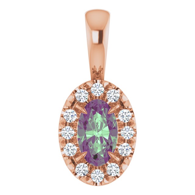 14K Lab-Grown Alexandrite & Emerald 5x3 mm with .05 CTW Natural Diamond Halo Pendant