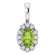Platinum 5x3 mm Natural Peridot & .05 CTW Natural Diamond Halo-Style Pendant