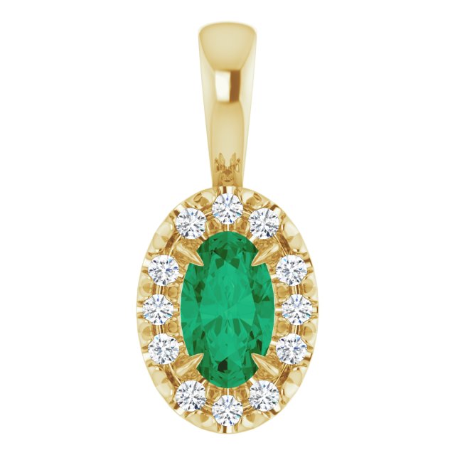 14K Lab-Grown Alexandrite & Emerald 5x3 mm with .05 CTW Natural Diamond Halo Pendant