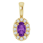 14K Yellow 5x3 mm Natural Amethyst & .05 CTW Natural Diamond Halo-Style Pendant