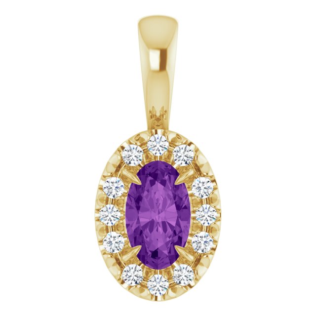 14K Yellow 5x3 mm Natural Amethyst & .05 CTW Natural Diamond Halo-Style Pendant