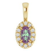 14K Lab-Grown Alexandrite & Emerald 5x3 mm with .05 CTW Natural Diamond Halo Pendant