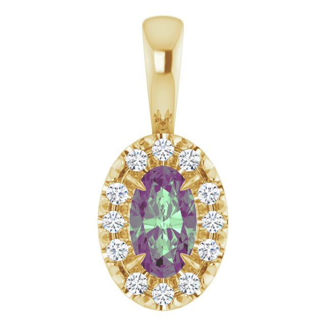 14K Lab-Grown Alexandrite & Emerald 5x3 mm with .05 CTW Natural Diamond Halo Pendant