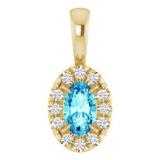 14K Yellow 5x3 mm Natural Blue Zircon & .05 CTW Natural Diamond Halo-Style Pendant