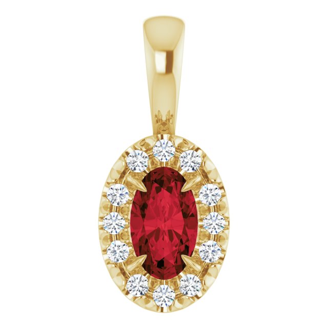 14K Yellow 5x3 mm Natural Mozambique Garnet & .05 CTW Natural Diamond Halo-Style Pendant