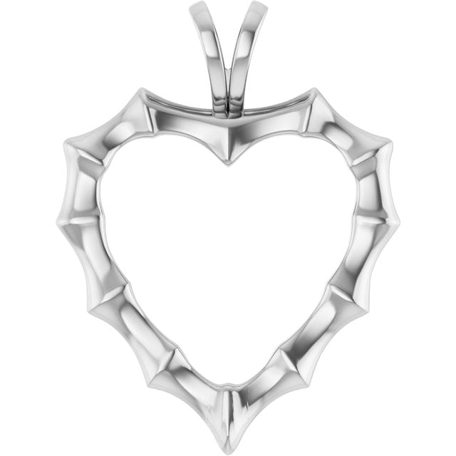 14K White Bamboo Heart Pendant