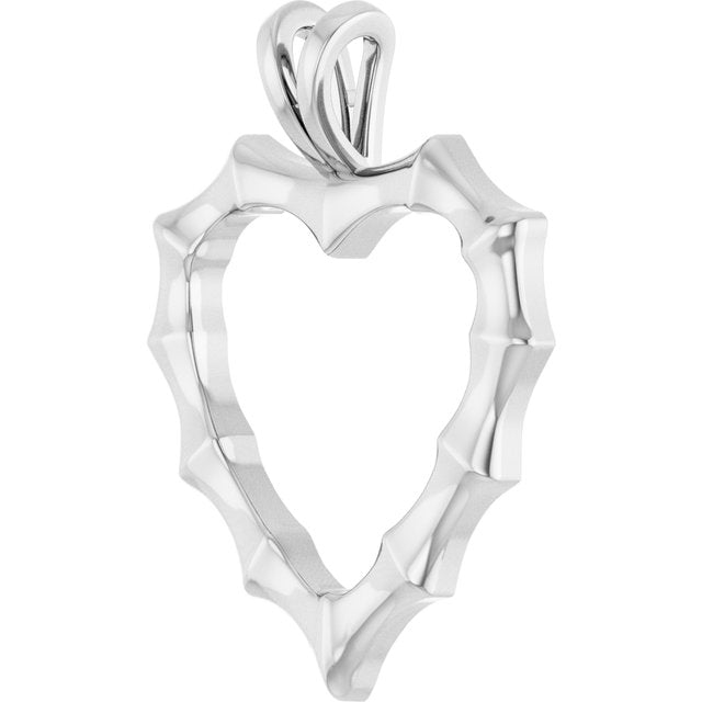 14K White Bamboo Heart Pendant