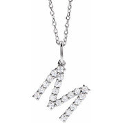 14K White 1/3 CTW Lab-Grown Diamond Initial M 16-18" Necklace