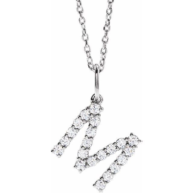 14K White 1/3 CTW Lab-Grown Diamond Initial M 16-18" Necklace