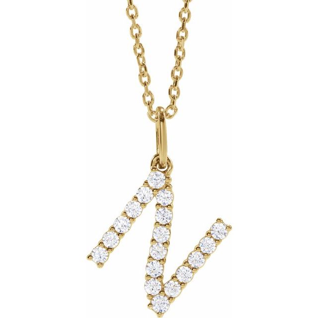 14K Yellow 1/4 CTW Lab-Grown Diamond Initial N 16-18" Necklace