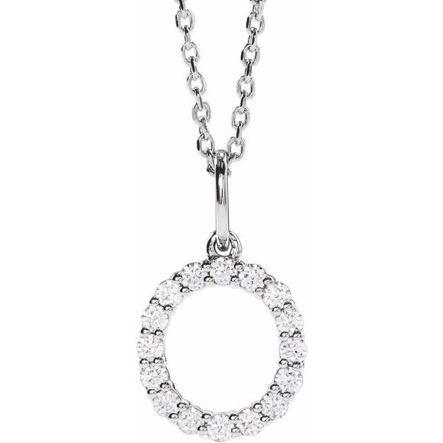 14K White 1/4 CTW Lab-Grown Diamond Initial O 16-18" Necklace