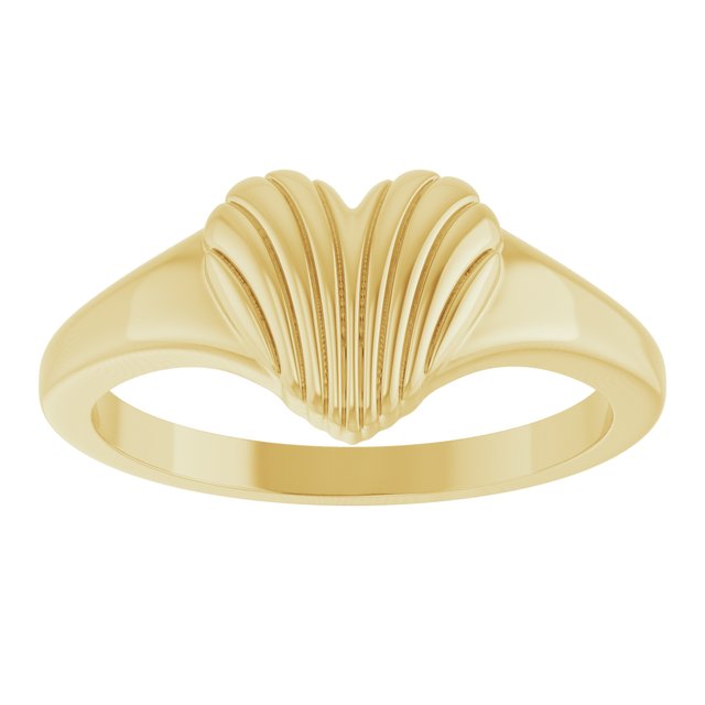 14K Yellow Ribbed Heart Ring