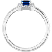 14K White Natural Blue Sapphire & 1/5 CTW Natural Diamond French-Set Halo-Style Ring