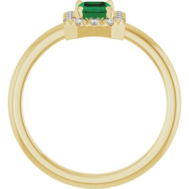 14K Yellow Natural Emerald & 1/5 CTW Natural Diamond French-Set Halo-Style Ring