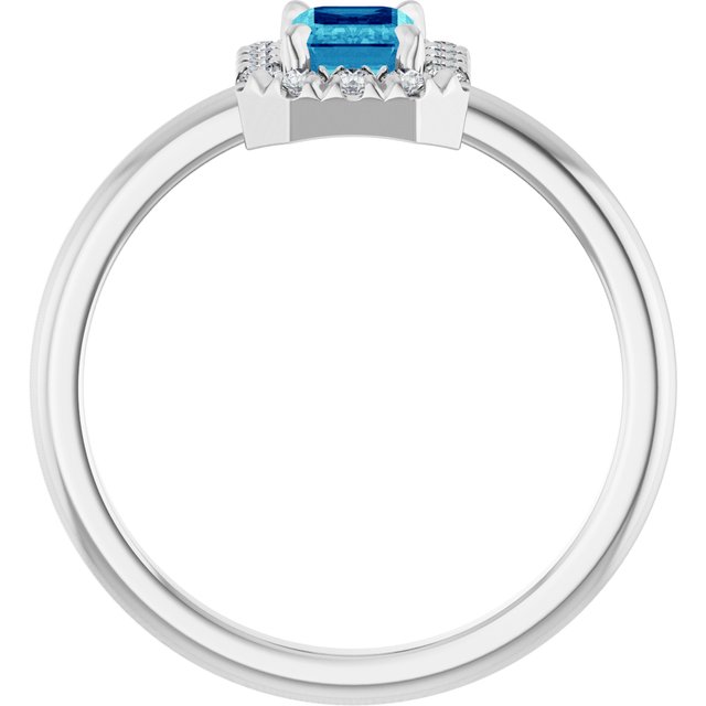 14K White Natural Blue Zircon & 1/5 CTW Natural Diamond French-Set Halo-Style Ring