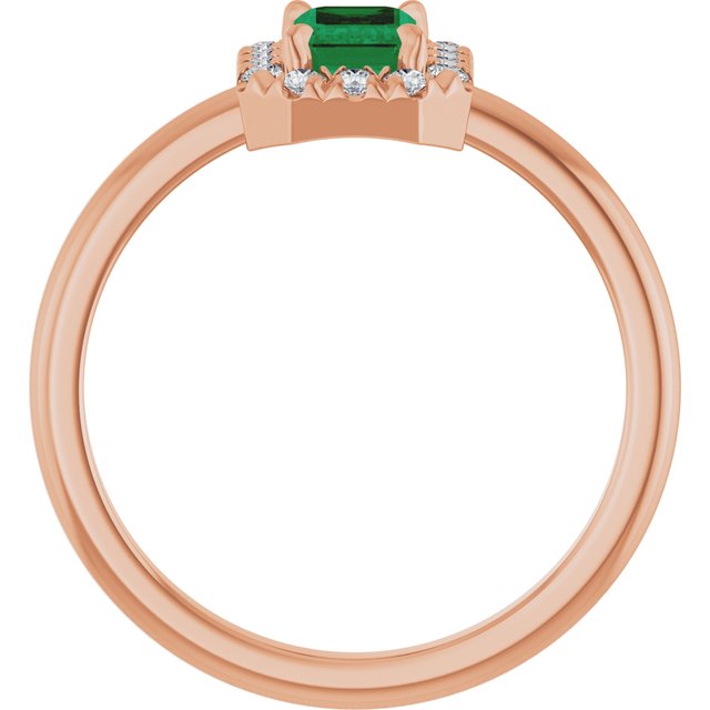 14K Rose Lab-Grown Emerald & 1/5 CTW Natural Diamond French-Set Halo-Style Ring