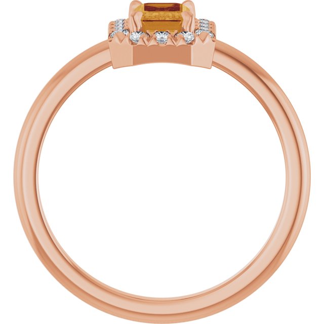 14K Rose Natural Citrine & 1/5 CTW Natural Diamond French-Set Halo-Style Ring
