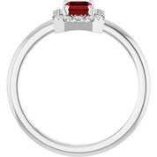 14K White Lab-Grown Ruby & 1/5 CTW Natural Diamond French-Set Halo-Style Ring