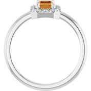 14K White Natural Citrine & 1/5 CTW Natural Diamond French-Set Halo-Style Ring