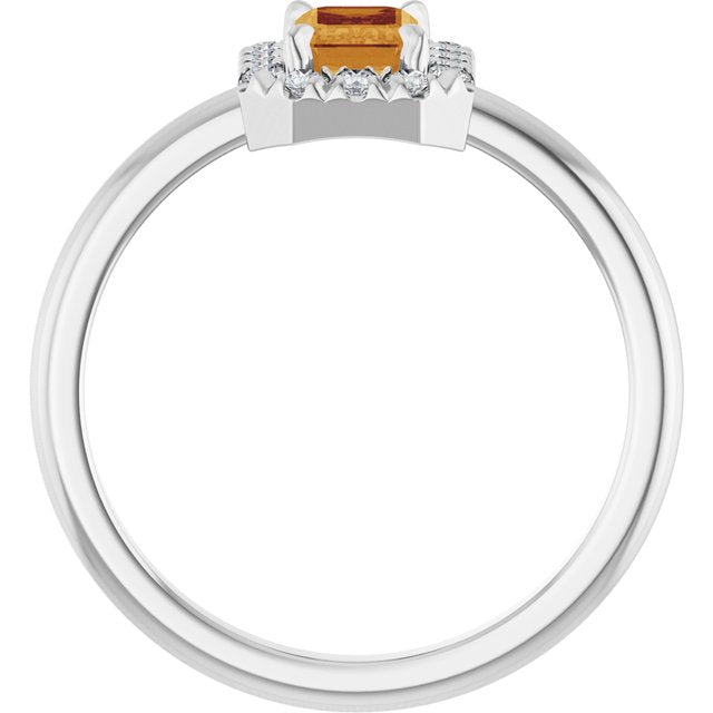 14K White Natural Citrine & 1/5 CTW Natural Diamond French-Set Halo-Style Ring