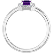 14K White Natural Amethyst & 1/5 CTW Natural Diamond French-Set Halo-Style Ring