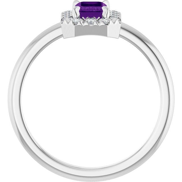 14K White Natural Amethyst & 1/5 CTW Natural Diamond French-Set Halo-Style Ring